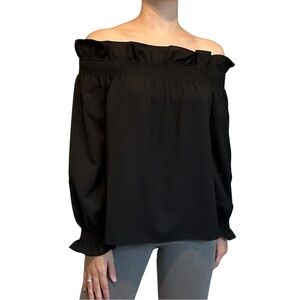 Tuckernuck Black Off the Shoulder Marguerite Blouse Long Sleeve Size Extra Small